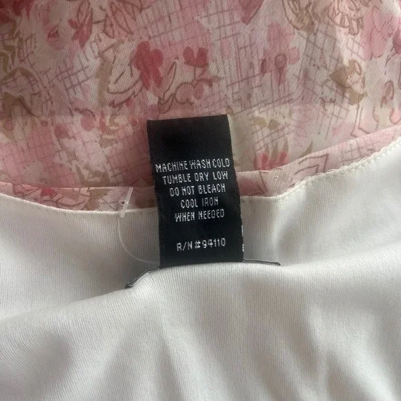 Vintage Believe Floral Pink Beige Sheer Ruffle Hem Dress Women's Size 10 - Picture 7 of 8